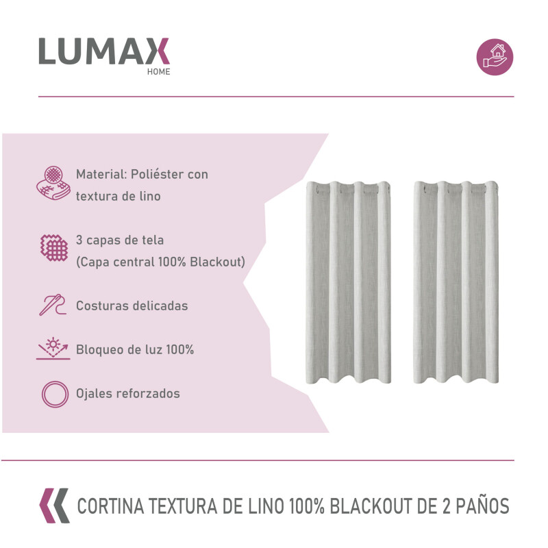 Cortina 100% Blackout 2 Paños Lumax Textura Lino 140x220cm Blanco
