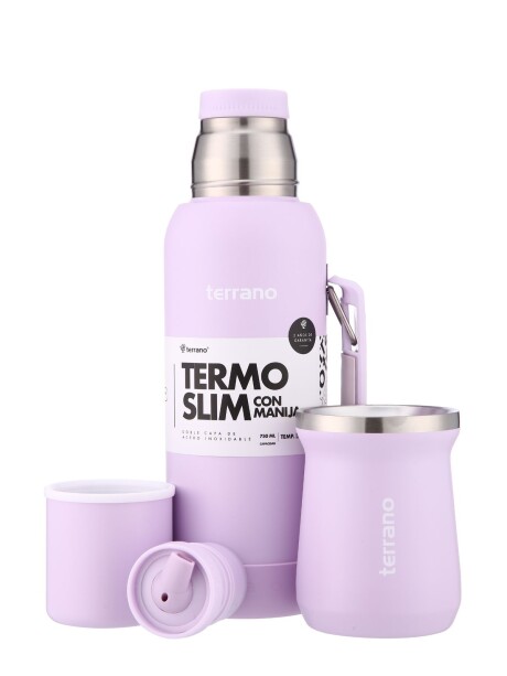 Kit Termo 750mL. Slim con Manija + Mate de Acero Tradicional Lila