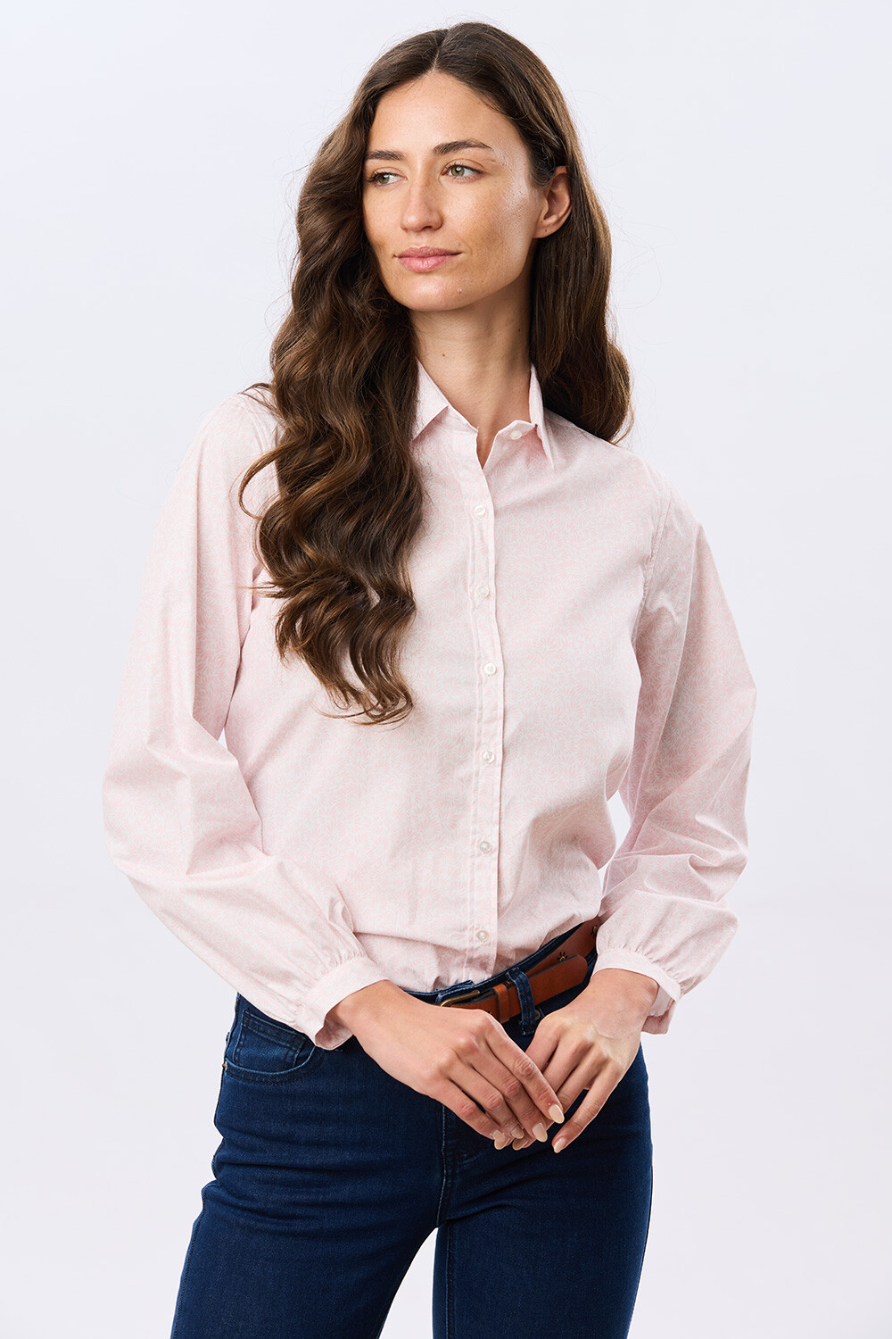 CAMISA ESTAMPADA CON FRUNCES Rosa