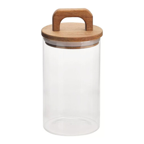 Frasco Tarro Recipiente en Vidrio y Tapa Madera c/Asa 1500Ml Transparente