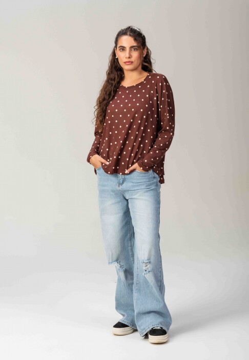 Remera Popi Polka bordeau y blanco