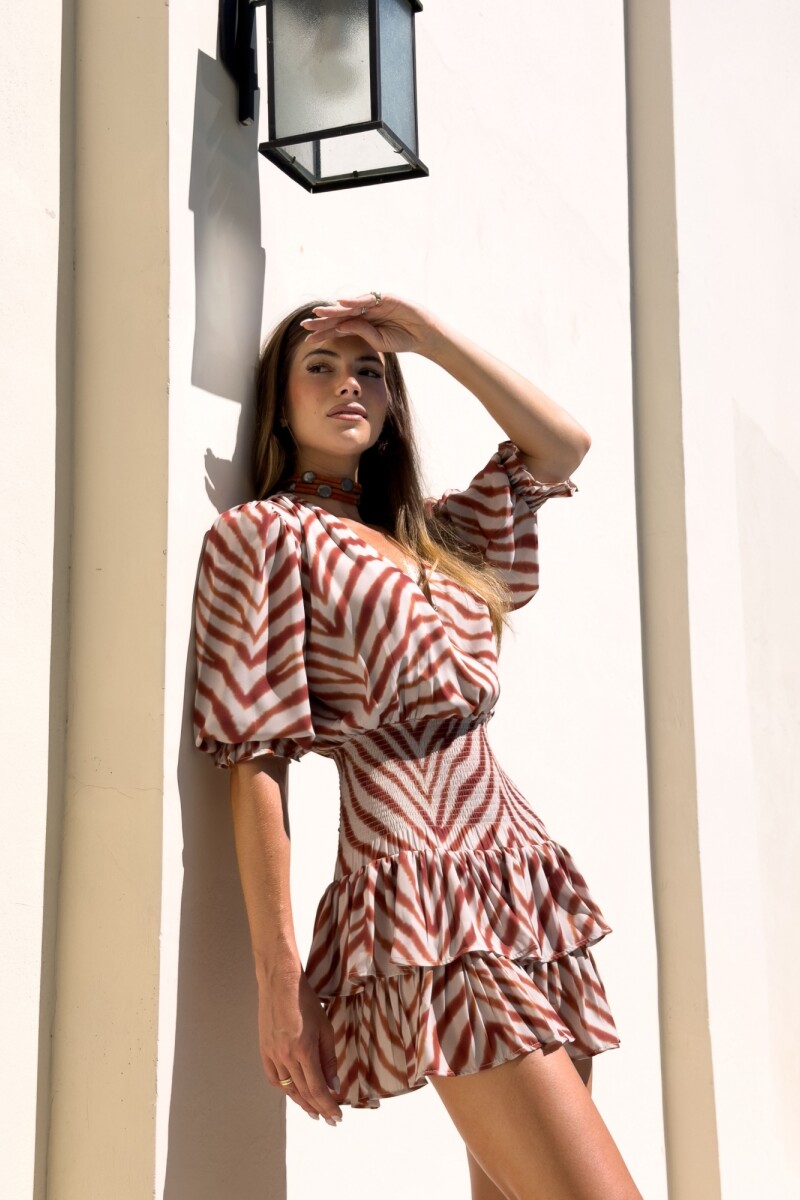 VESTIDO VALENTINA MINI MAROON WILD ZEBRA VESTIDO VALENTINA MINI MAROON WILD ZEBRA