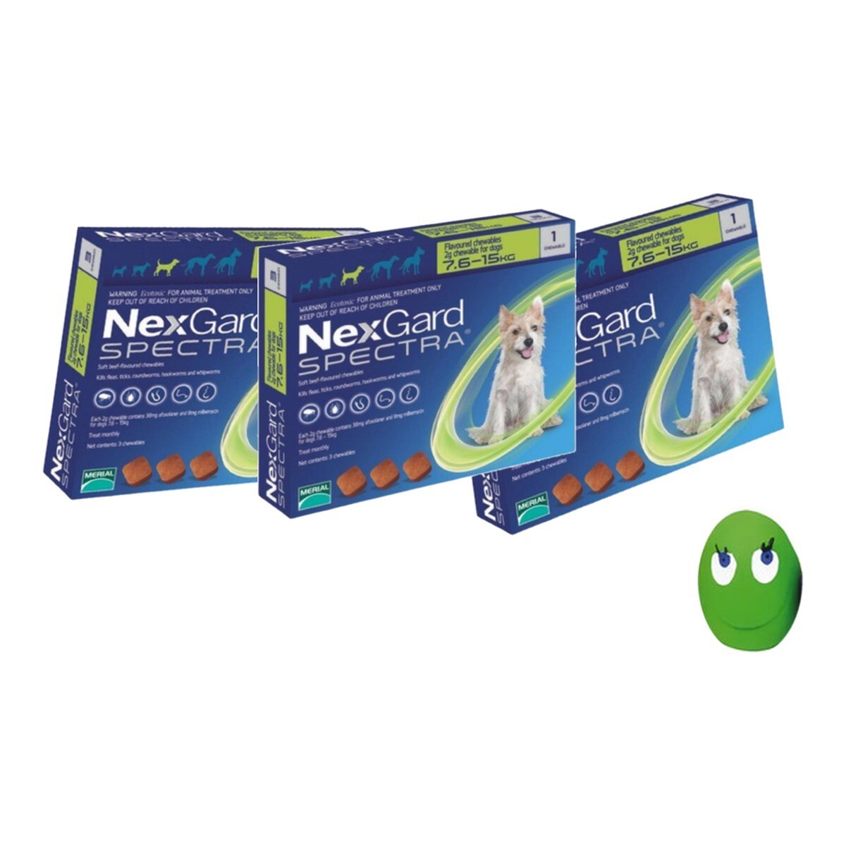 NEXGARD SPECTRA M x1 (7,6 A 15KG) X3 + JUGUETE DE REGALO 