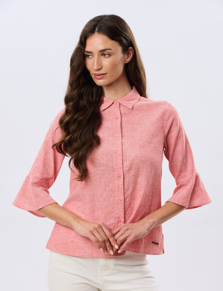 CAMISA DE LINO CON VOLADOS Ladrillo
