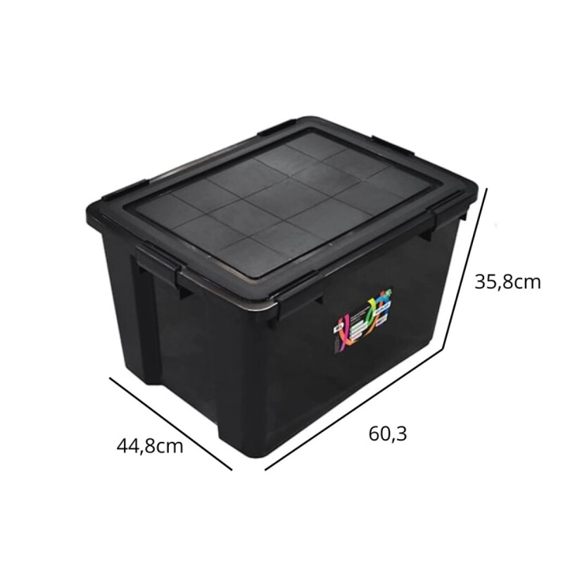 Set x4 Cajas organizadoras 80lts con 6 trabas NEGRO