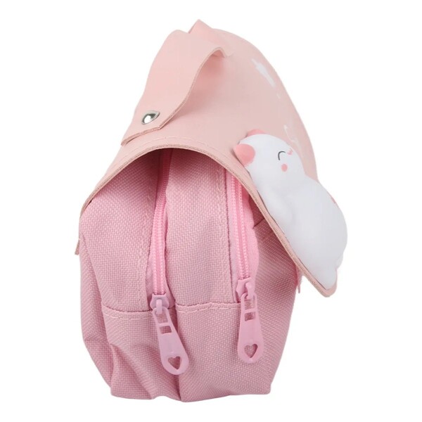 Cartuchera Escolar Kawaii Gatito 3D 2 Cierres Infantil Atrix Variante Color Rosado