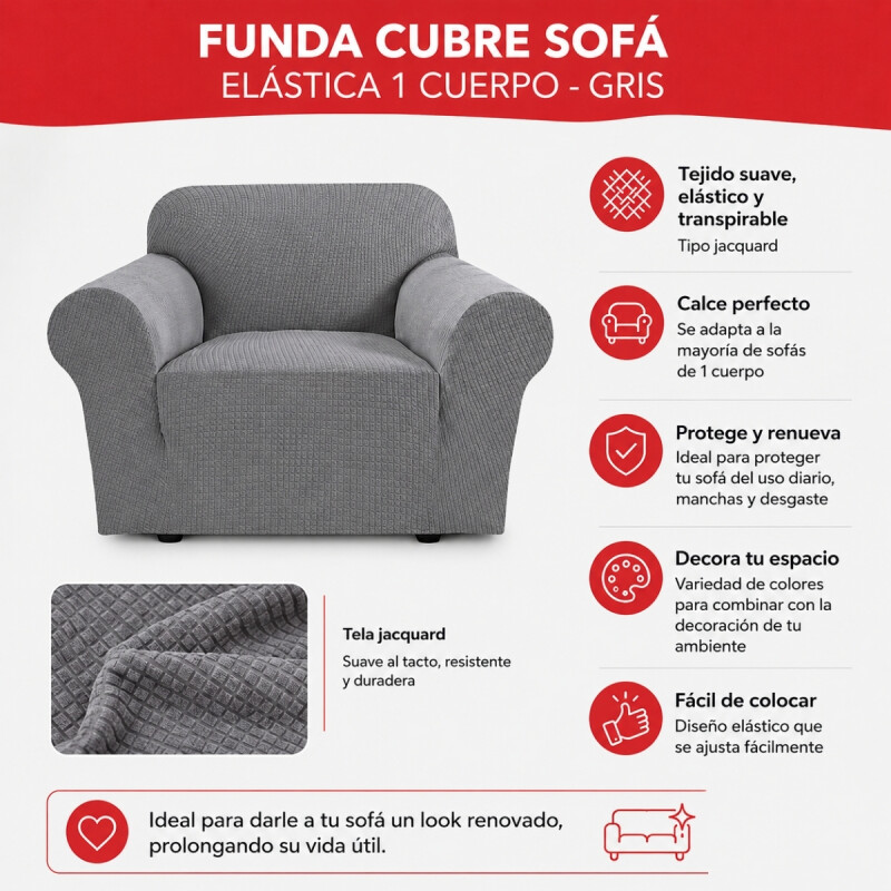 Funda cubre sofá elástica 1 cuerpo GRIS