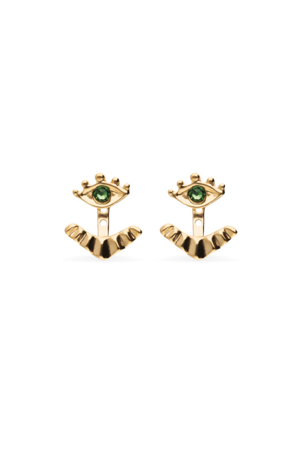 PENDIENTES DE ALEACIÓN DE METALES BAÑADO EN ORO 18K CON PESTAÑAS DESMONTABLES Y CRISTAL VERDE Pendiente