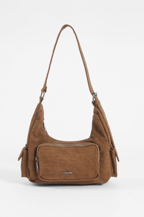 Cartera de hombro suede bolsillos marrón