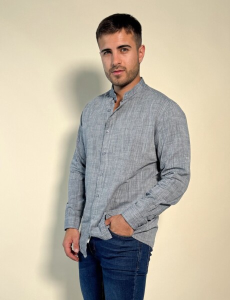 Camisa Hercules con cuello mao de lino y algodón Negro