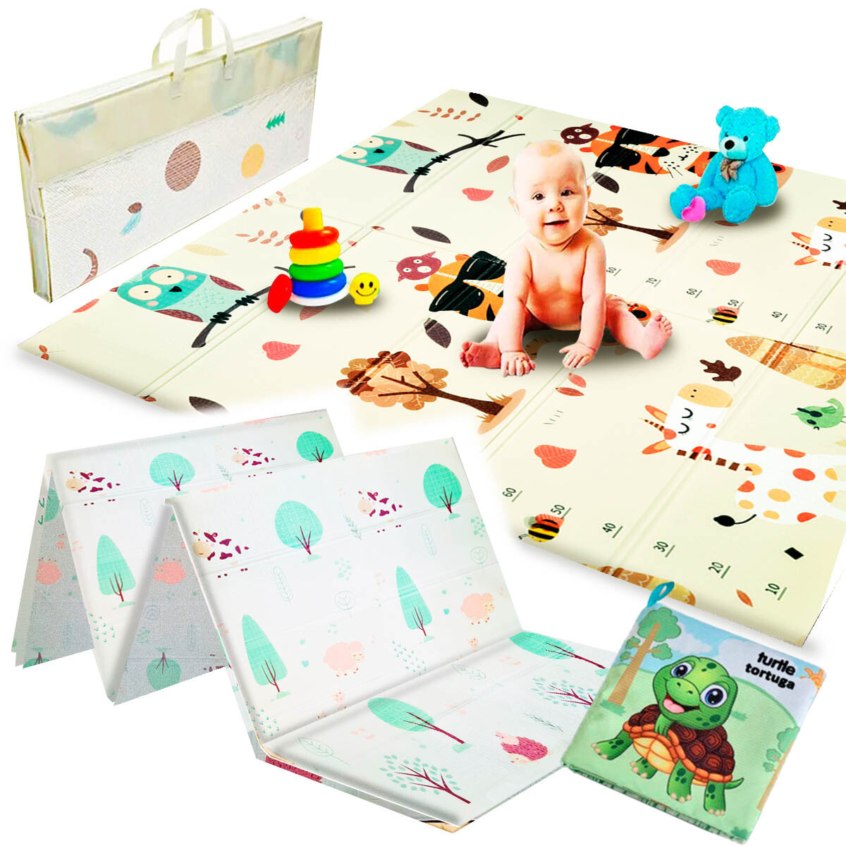Alfombra Antigolpe 180x150 Tatami Colchoneta Infantil - Búho-Tigre con gafas-Vacas 