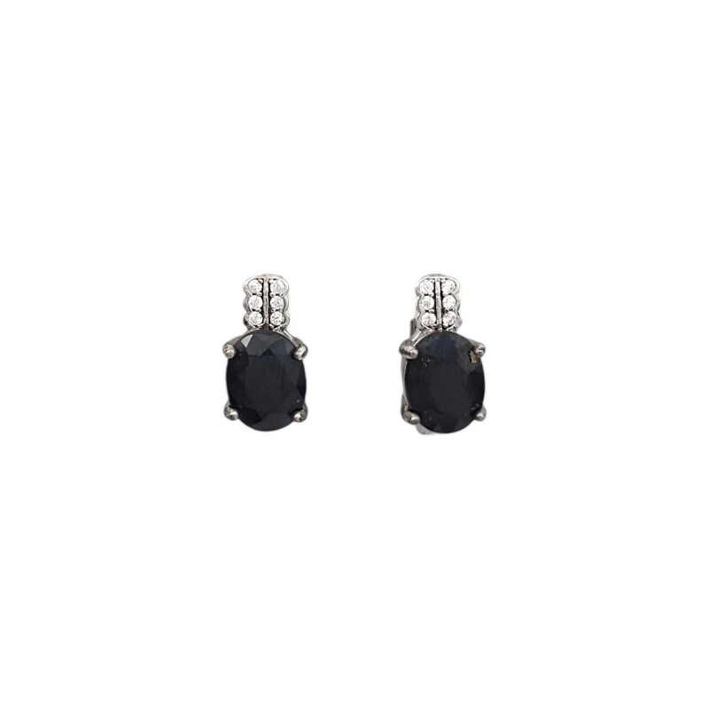 Caravanas Oval-Plata 925-Piedra Zafiro y zirconia-CA3283 Conpiedra