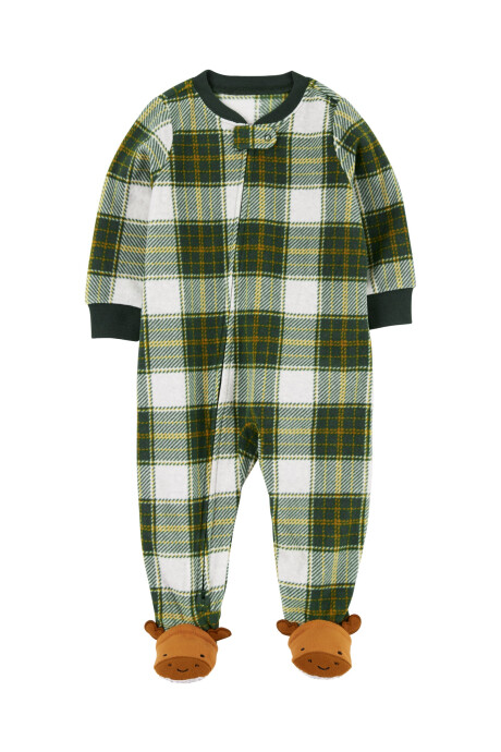 Pijama una pieza de micropolar, con pie, diseño búfalo. Talles 12-24M Sin color