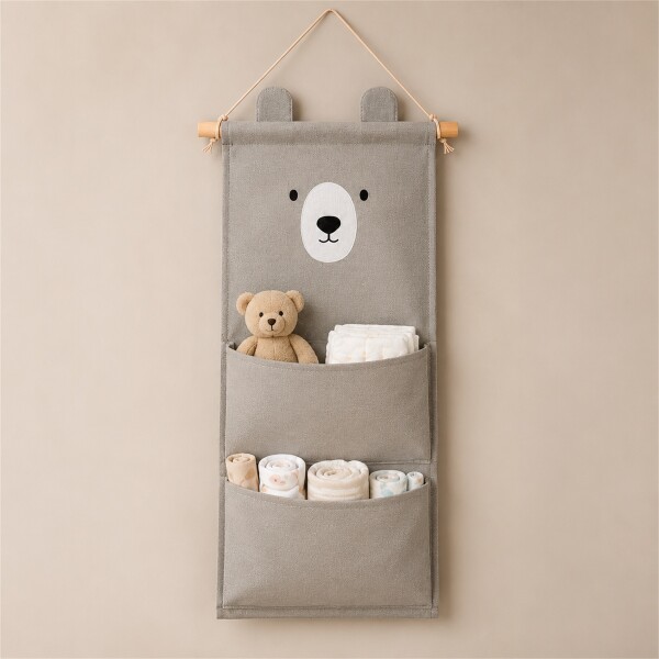 Organizador Colgante Osito Con 3 Bolsillos Para Bebé 60x20cm Gris 1