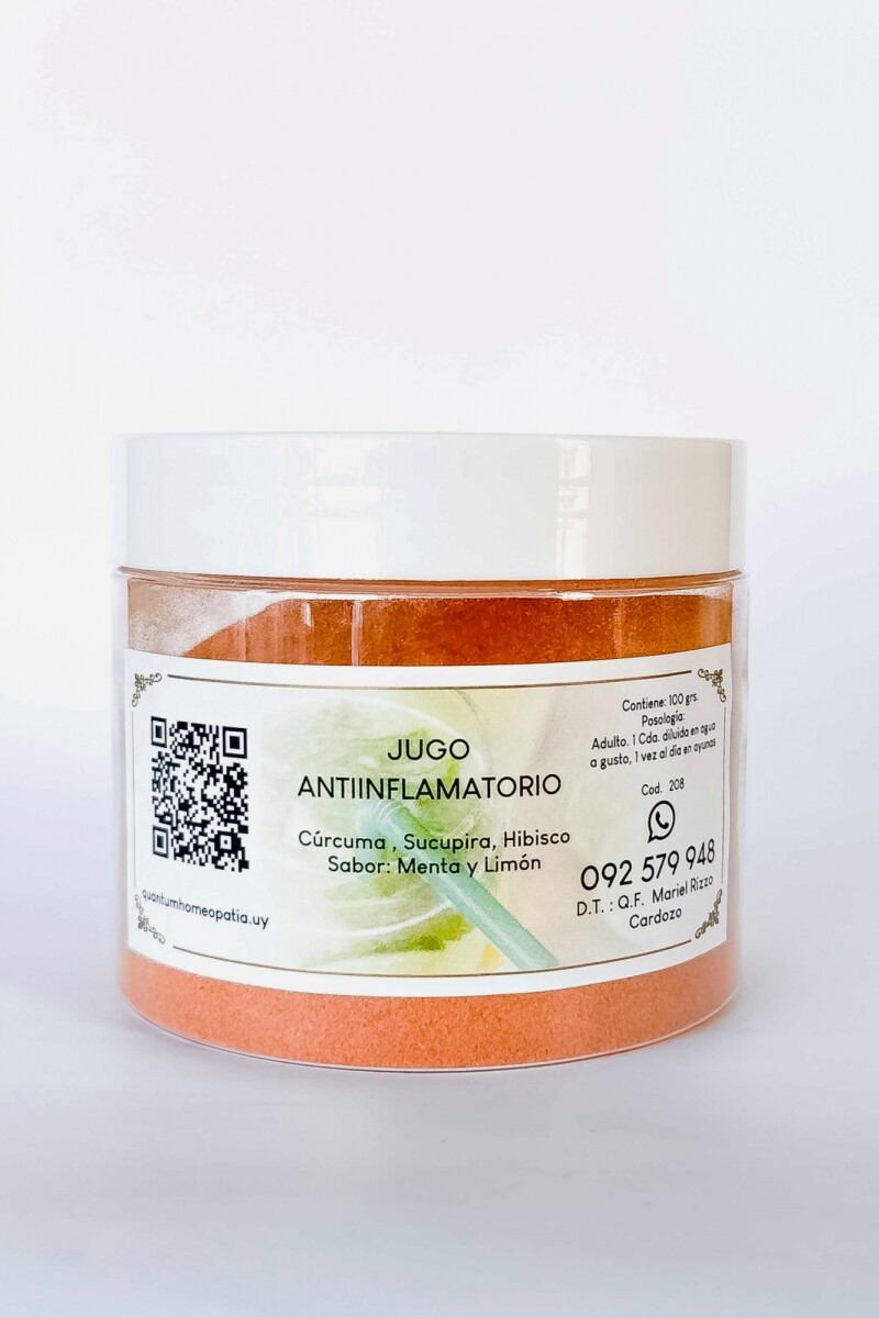 Jugo Antiinflamatorio (Cúrcuma, Hibisco y Sucupira) Sabor menta y limón · 100gr Jugo Antiinflamatorio (Cúrcuma, Hibisco y Sucupira) Sabor menta y limón · 100gr
