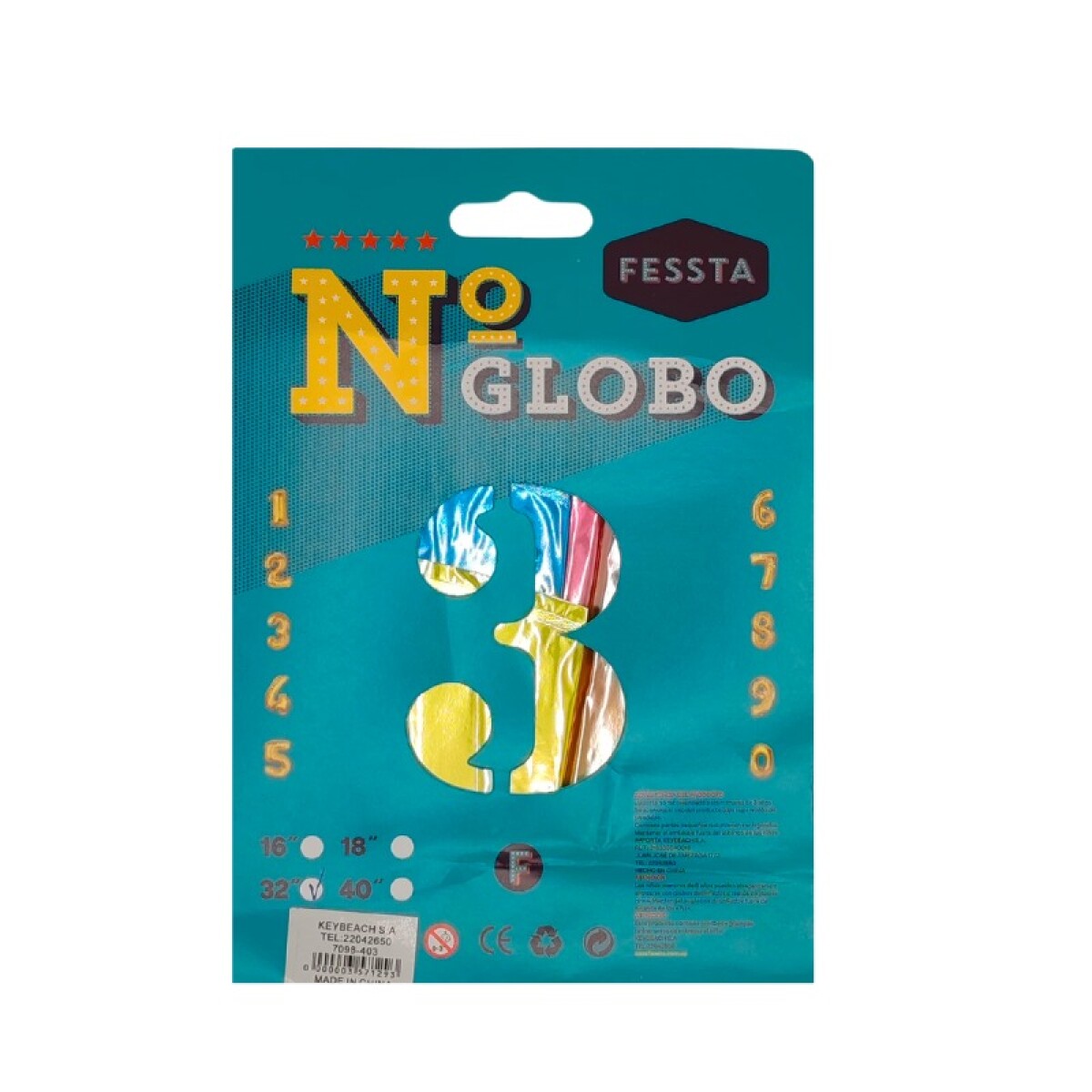 Globo Fessta Número 32" Multicolor - TRES 