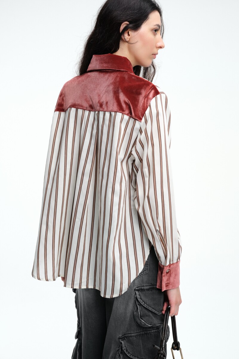 Camisa combinada velvet Crema