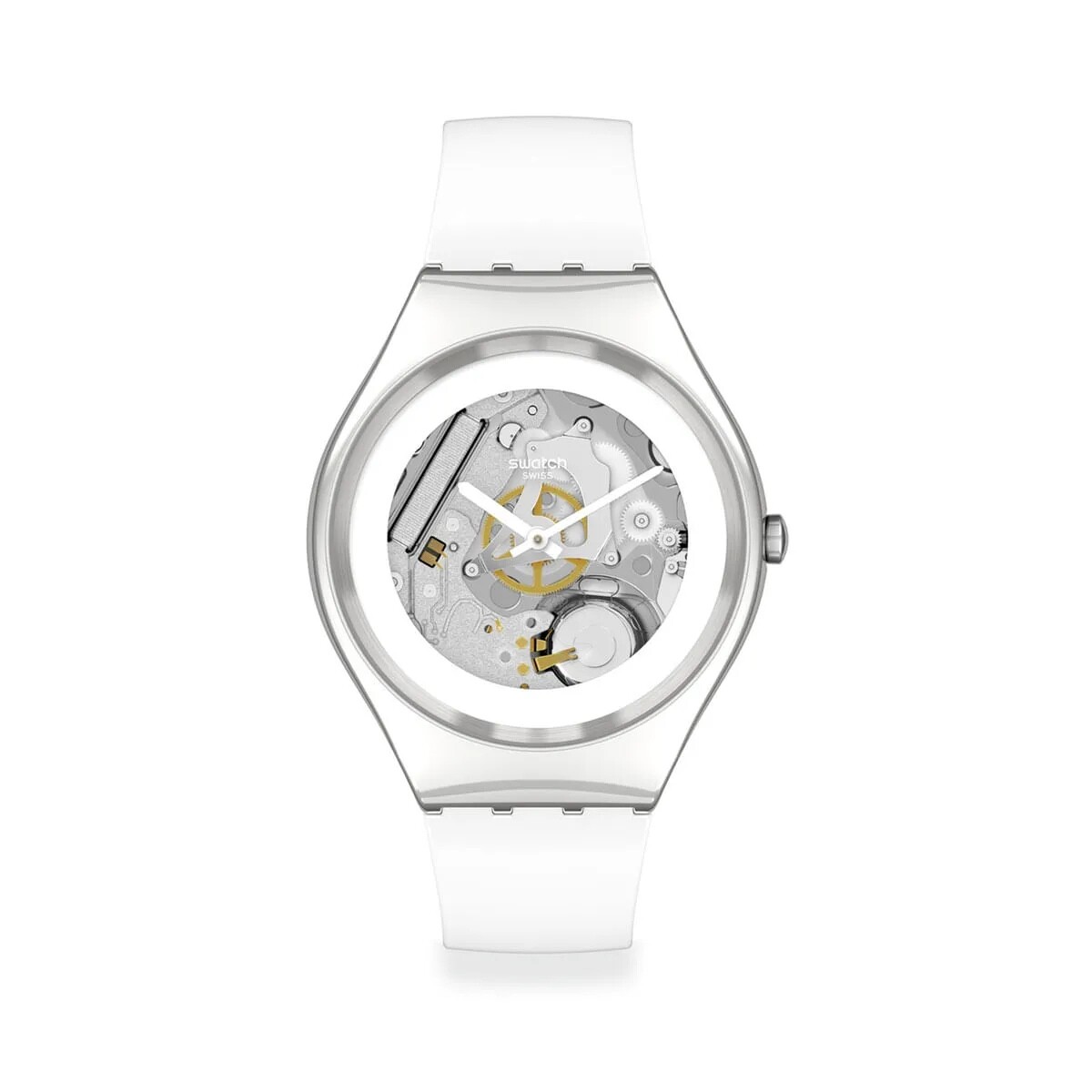 Reloj Swatch Pure White Syxs138 De Silicona Blanca 