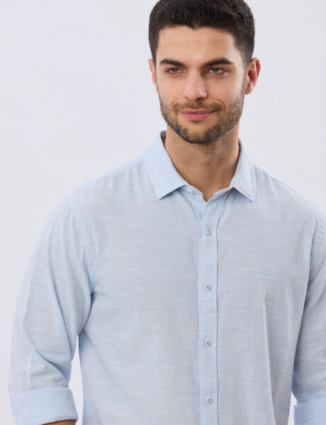 CAMISA RAYADA DE LINO Celeste