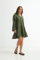 Vestido con volados manga 3/4 VERDE OLIVA