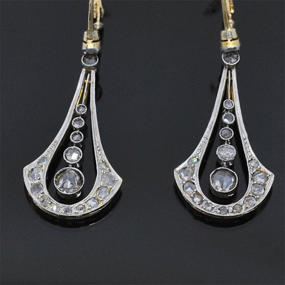 Caravanas Antiguas En Oro 18K, Platino Y Diamantes Caravanas Antiguas En Oro 18K, Platino Y Diamantes