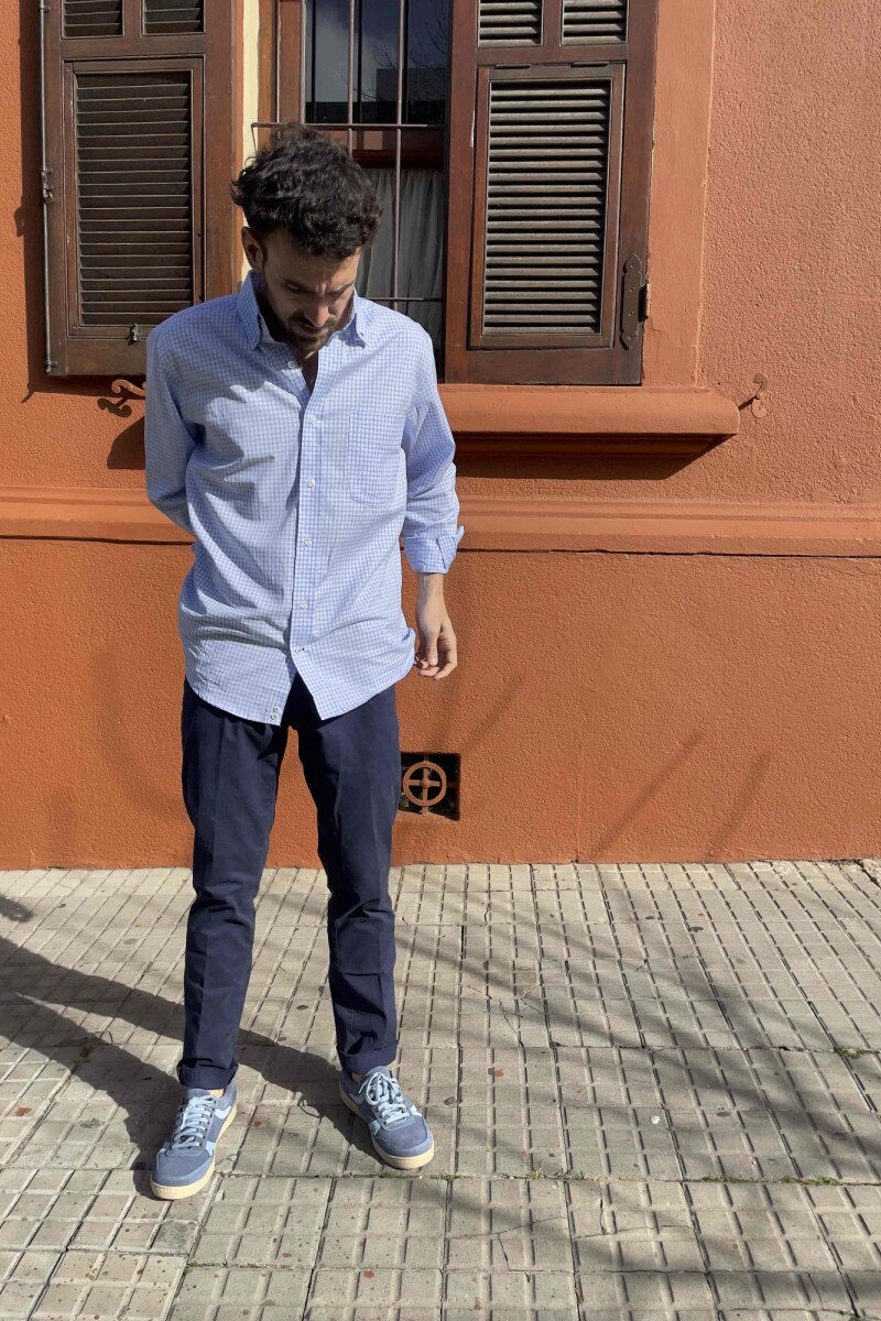 Camisa Escocesa Celeste Blanco