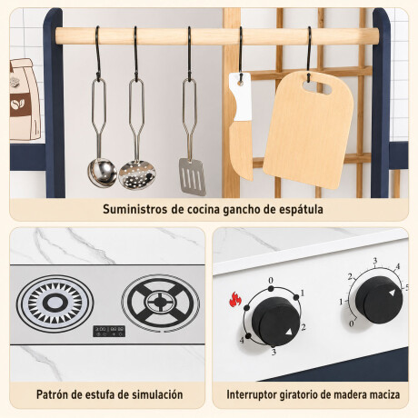 Cocina Infantil De Madera Premium Con Accesorios Azul Oscuro