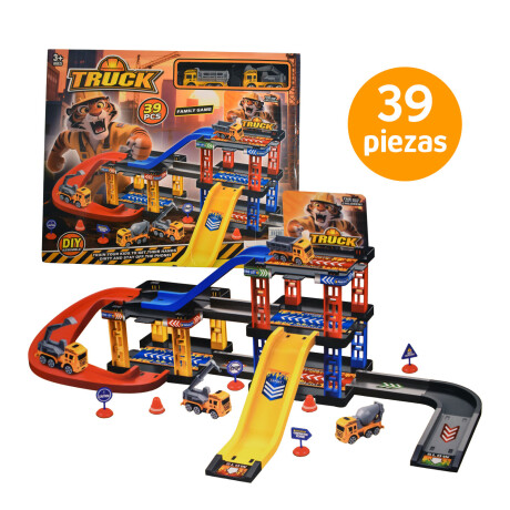 Pista de Vehículos Construcción 39Pzas Rampas Accesorios Amarillo