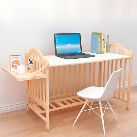 Cuna Bebé Multifunción 5 En 1 Madera Con Rueditas Celeste