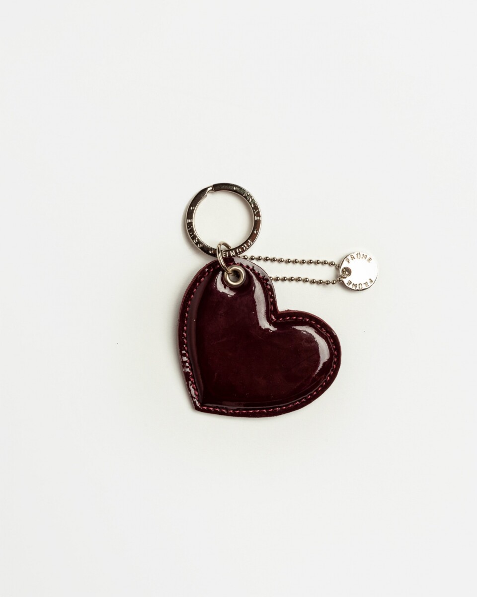 Llavero Charm Heart en cuero charol - Bordeaux 