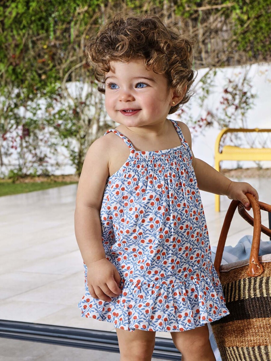 Vestido Estampado De Tirantes Con Bordados Blanco