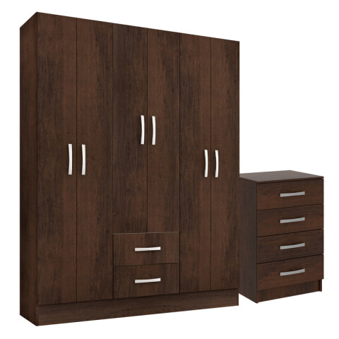 Combo Ropero 6 Puertas Con Perchero Y Cajonera 4 Cajones - Rustico Combo Ropero 6 Puertas Con Perchero Y Cajonera 4 Cajones - Rustico