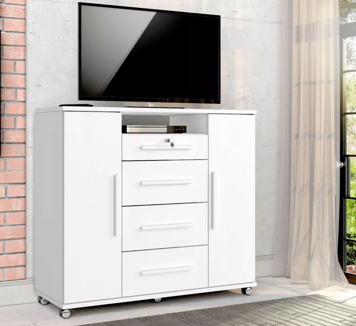 Cómoda Zapatera Versatil 2 Puertas 4 Cajones - Blanco — Rustico Hogar