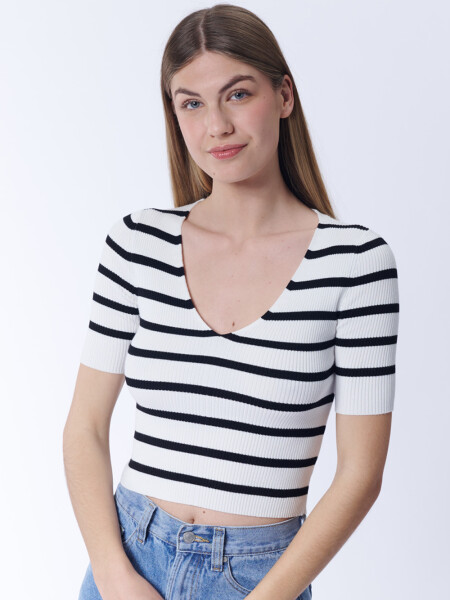 Remera Punto Rib Rayas Blanco