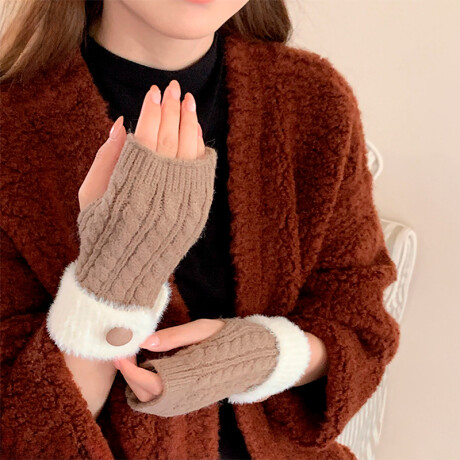 Guantes Sin Dedos Tejidos Beige