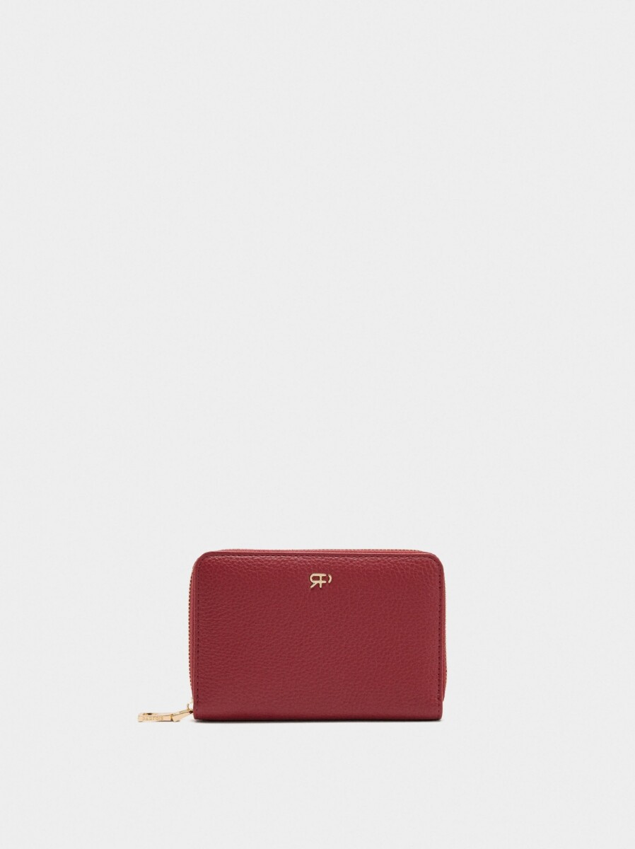 Cartera Con Textura Y Cierre De Cremallera - rojo 