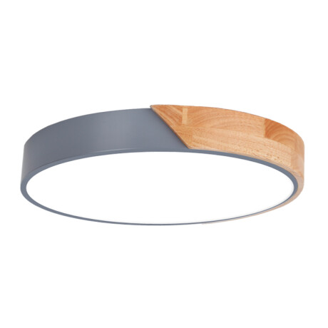 Plafón led circular de madera y aluminio gris mate Luz Cálida