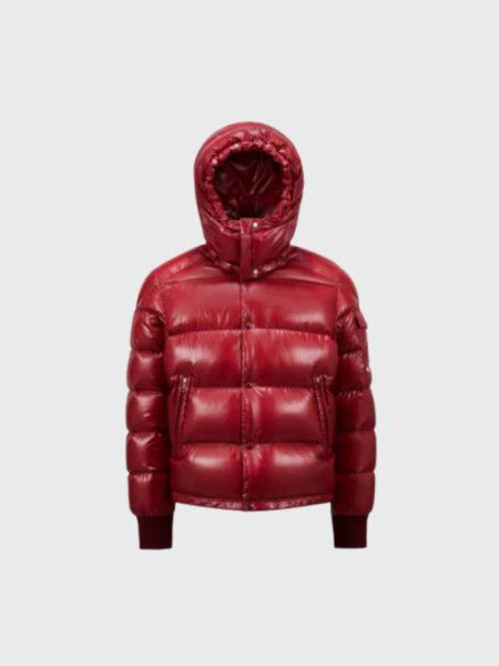 Moncler - Campera rellena de plumas con capucha, Maljasset Rojo Oscuro