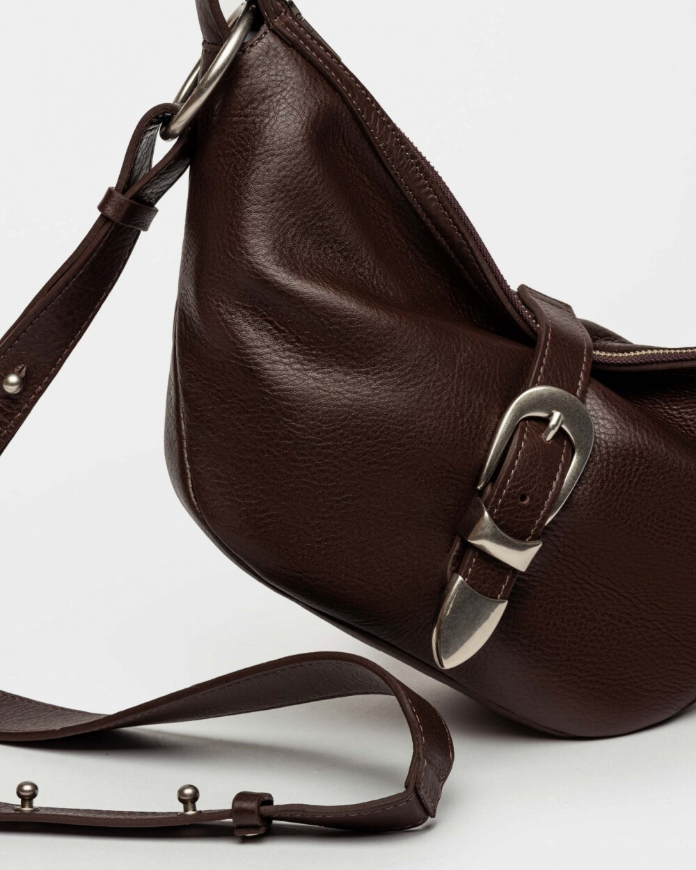 Bandolera Bambú En Cuero Satinado Marron