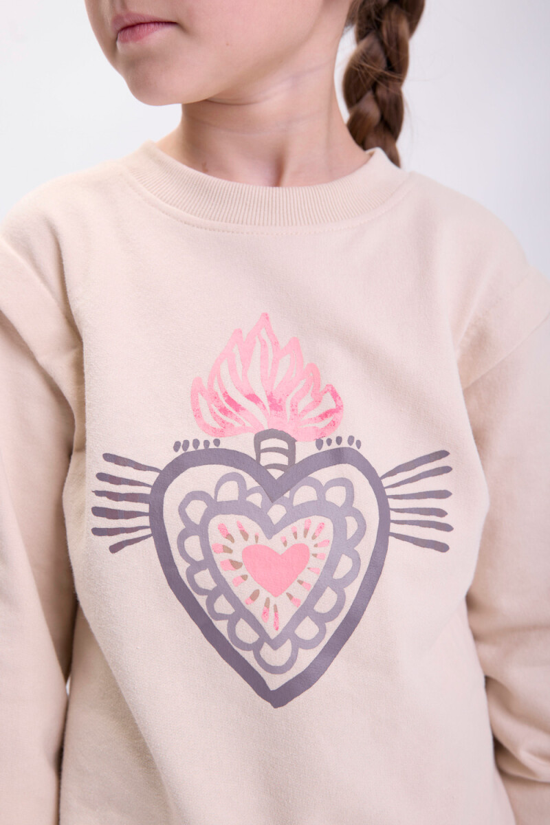 Buzo deportivo estampa Corazón Beige