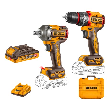 Kit Ingco Taladro + Llave Impacto + Baterías y Cargador 20v Kit Ingco Taladro + Llave Impacto + Baterías y Cargador 20v