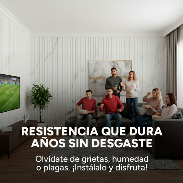 Revestimiento Wpc Simil Madera Wall Panel Lambrin 2.90x16.7 Color Blanco Mármol