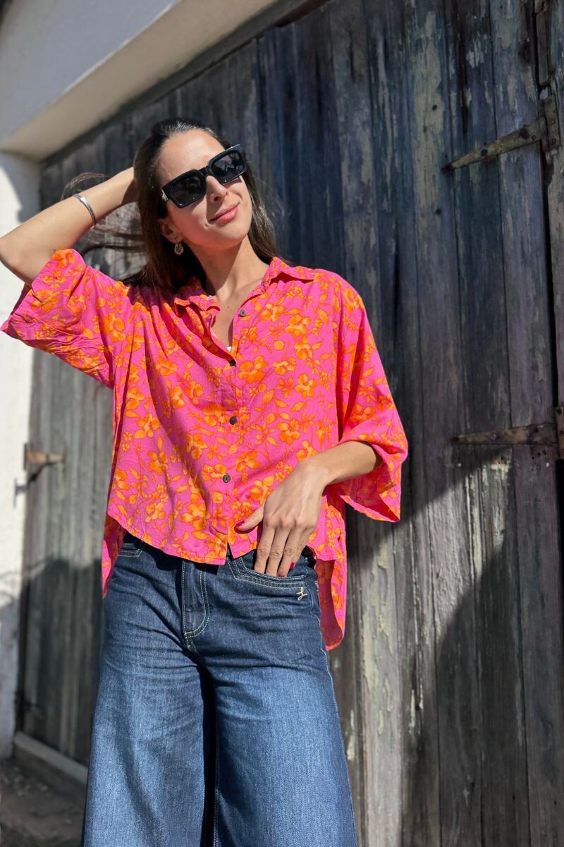 Camisa Flora Estampado rosa