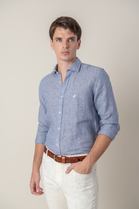 Camisa short collar lino Dark sky