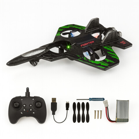 Avión Drone Jet Control Remoto 360° Recargable Espuma 2 Bats Color Verde