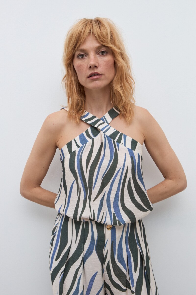 Top escote halter estampado crudo