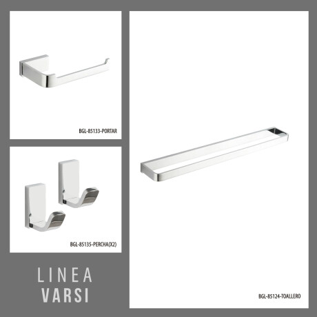 SET ACCESORIO BAÑO TOALLERO Y PERCHA LINEA BRILLO CROMO CROMO