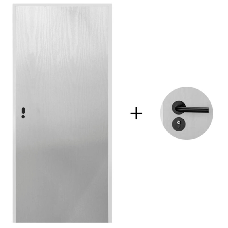 Puerta Desarmada Interior en MDF con Marco y Cerradura Lumax Blanca tramada Herraje Negro