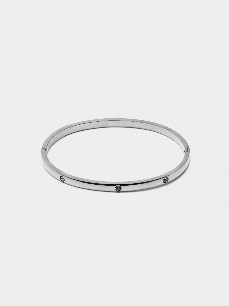 Pulsera Rígida Con Cristales - Acero Inoxidable - plateado 
