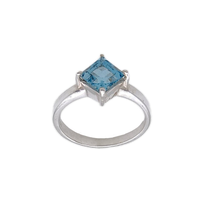 Anillo Rombo-Plata rodinada-Piedra Aguamarina-AN2014 conpiedra